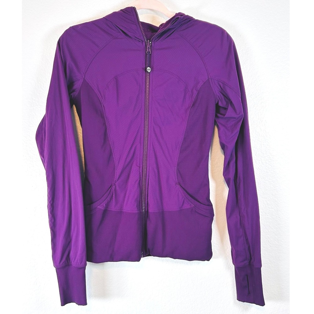 Lululemon Purple Full Zip Athletic Hoodie Jacket Thumbholes Ruched Back Size 6